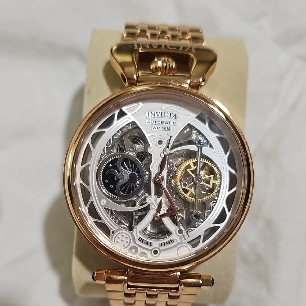 Invicta Unisex Rose Gold Skeleton Dial Watch
